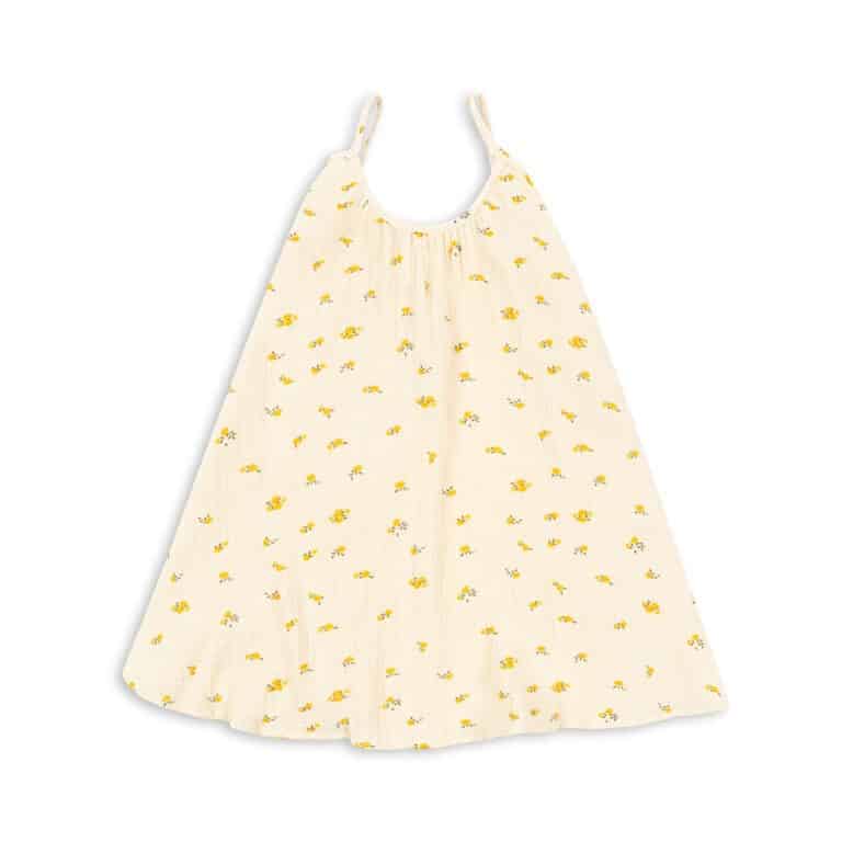robe bretelles fleurs jaune vue de face