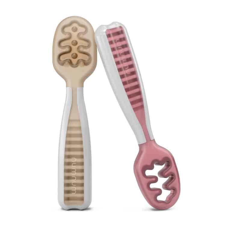 cuillères apprentissage beige et rose fond blanc