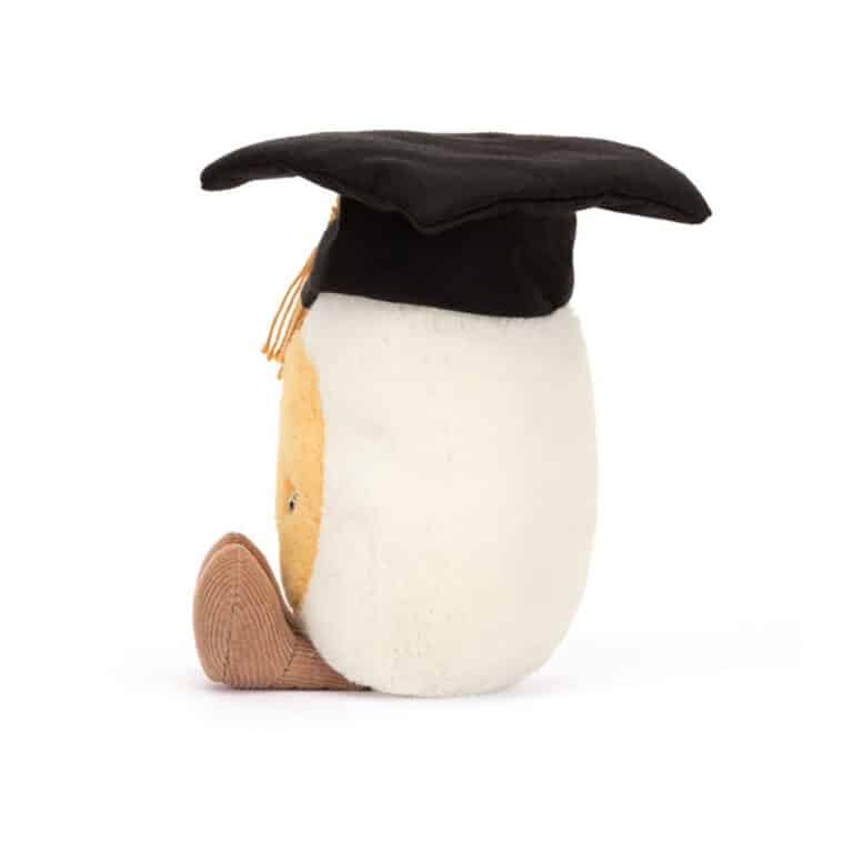 doudou amuseable oeuf diplômé jellycat vue de côté sur fond blanc