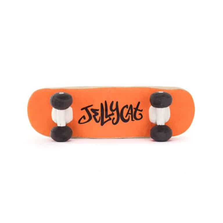 doudou amuseable planche de skateboard jellycat vue de derrière sur fond blanc