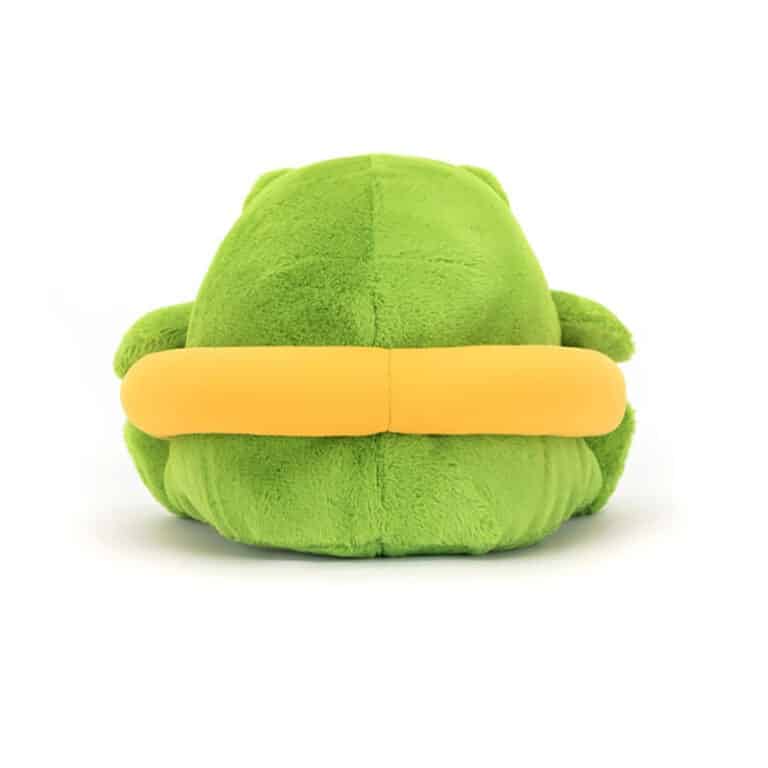 doudou ricky la grenouille et sa bouée canard jellycat vue de derrière sur fond blanc