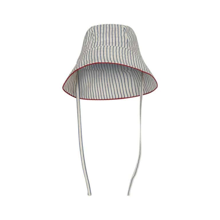 chapeau enfant rayures bleues konges-slojd vue de face sur fond blanc