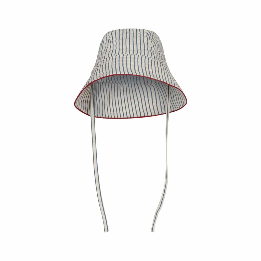 chapeau enfant rayures bleues konges-slojd vue de face sur fond blanc