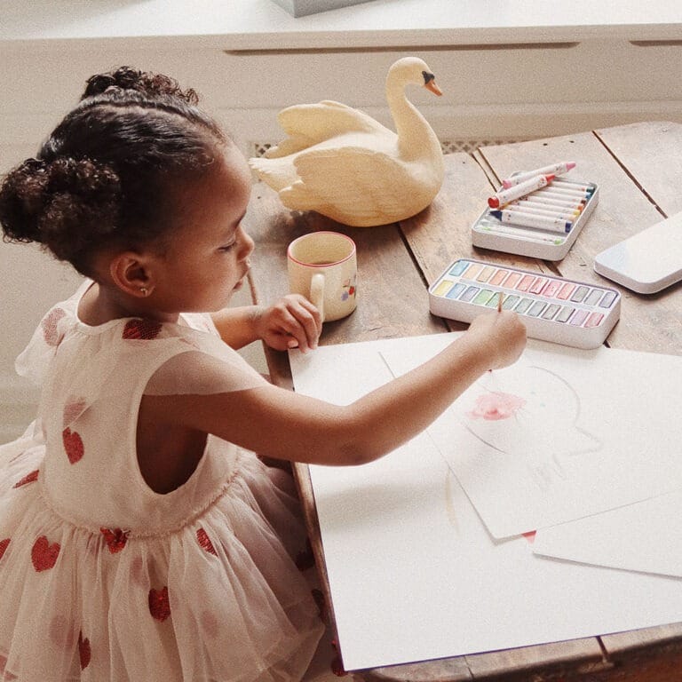 palette d'aquarelle fleurs konges-slojd photo palette utilisée par fillette