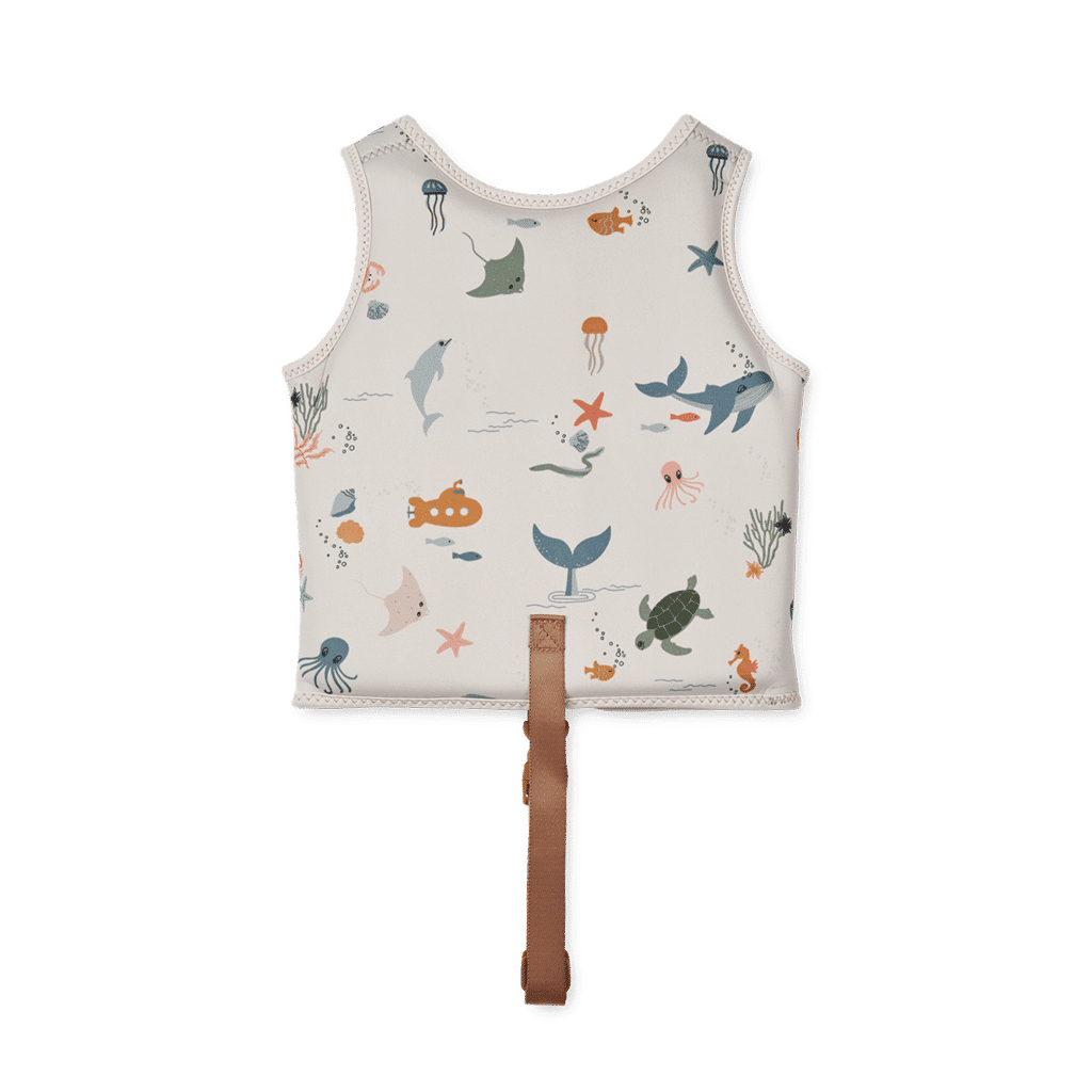 gilet de natation animaux marins liewood vue de derrière sur fond blanc