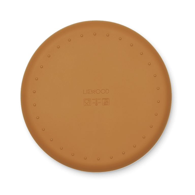 grande assiette en silicone caramel liewood vue de derrière sur fond blanc