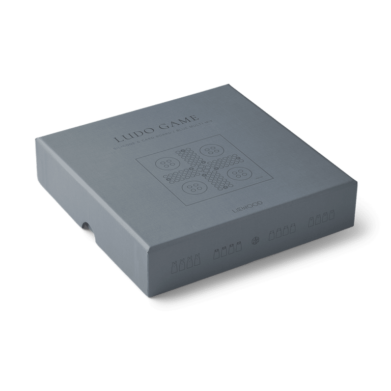 jeu de petits chevaux bleu multi mix liewood détail boîte sur fond blanc