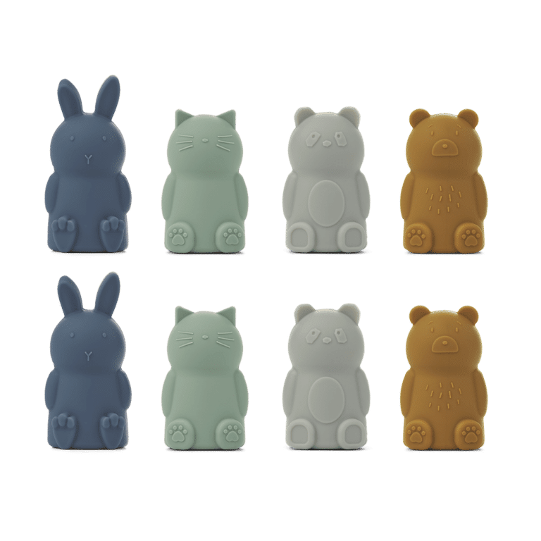 lot de 8 marionnettes de doigts bleu multi mix liewood sur fond blanc