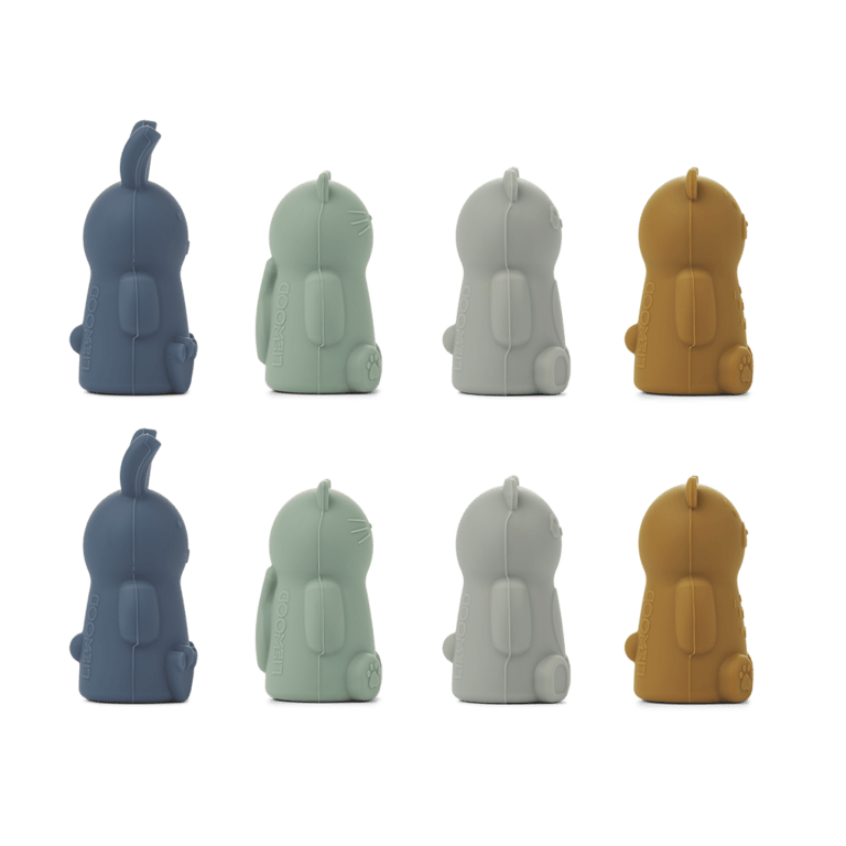 lot de 8 marionnettes de doigts bleu multi mix liewood vue de côté sur fond blanc