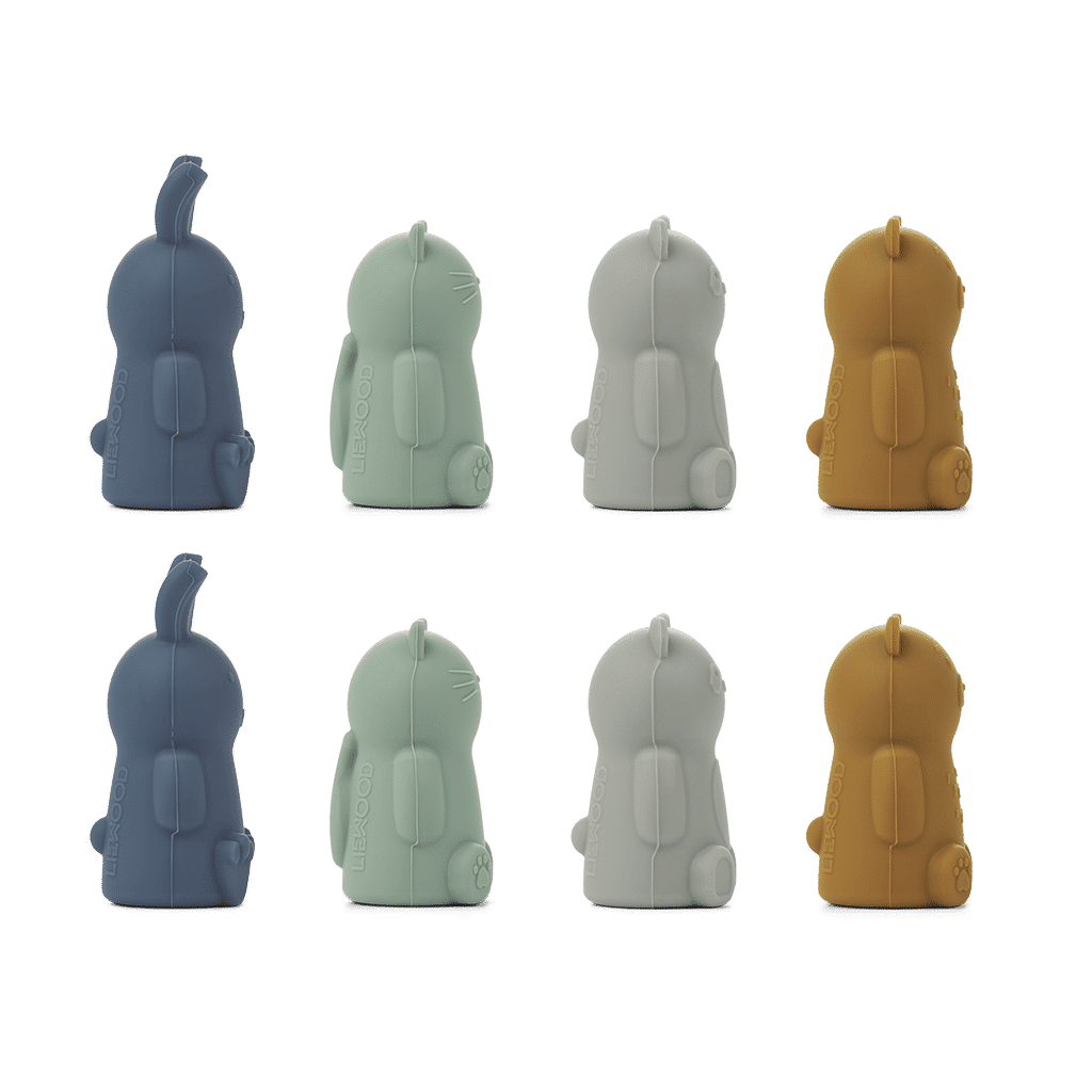 lot de 8 marionnettes de doigts bleu multi mix liewood vue de côté sur fond blanc