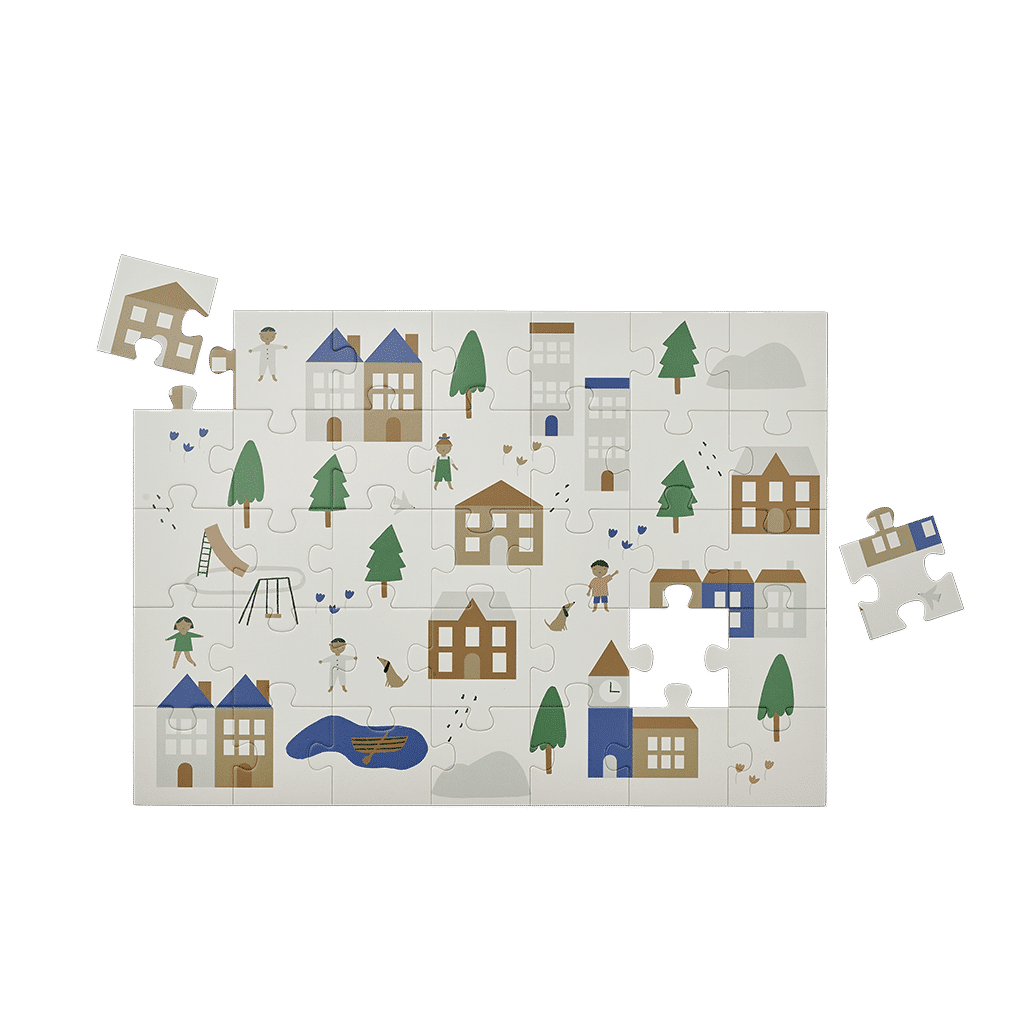 puzzle 35 pièces centre-ville liewood détail puzzle sur fond blanc
