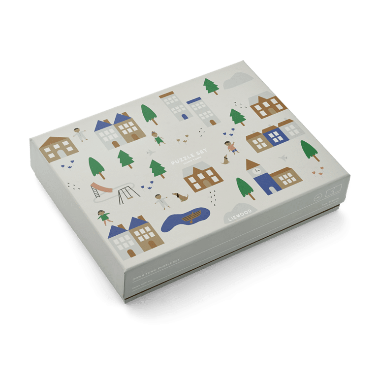 puzzle 35 pièces centre-ville liewood détail boîte puzzle sur fond blanc