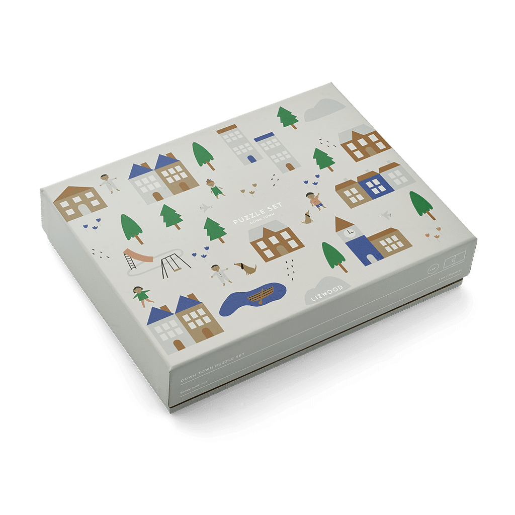 puzzle 35 pièces centre-ville liewood détail boîte puzzle sur fond blanc