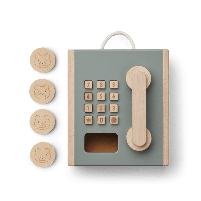 téléphone rufus vert liewood détail pièces sur fond blanc