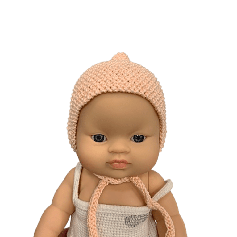 béguin en tricot rose pêche minikane