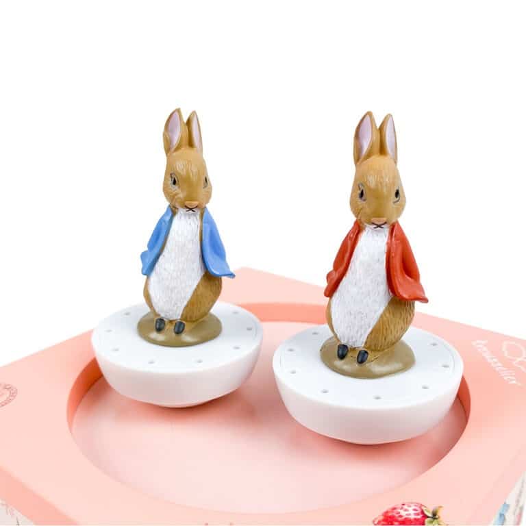boite musique dancing pierre lapin rose fond blanc zoom