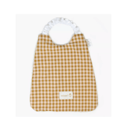 Bavoir élastiqué vichy moutarde barnabé aime le café