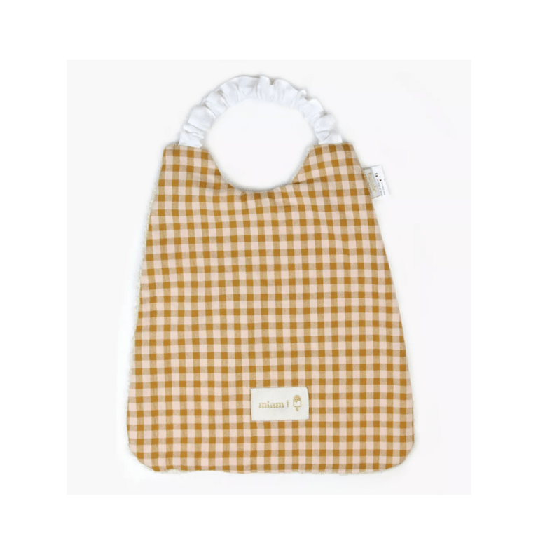 Bavoir élastiqué vichy moutarde barnabé aime le café