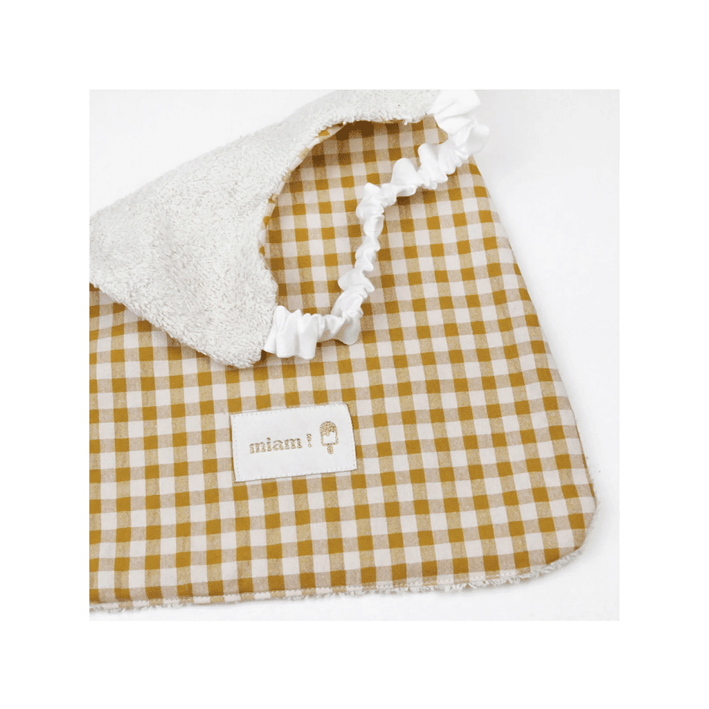 Bavoir élastiqué vichy moutarde barnabé aime le café