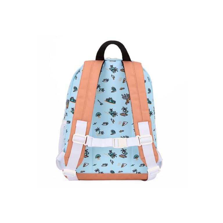 un sac à dos Blue Island, vue de derrière sur fond blanc