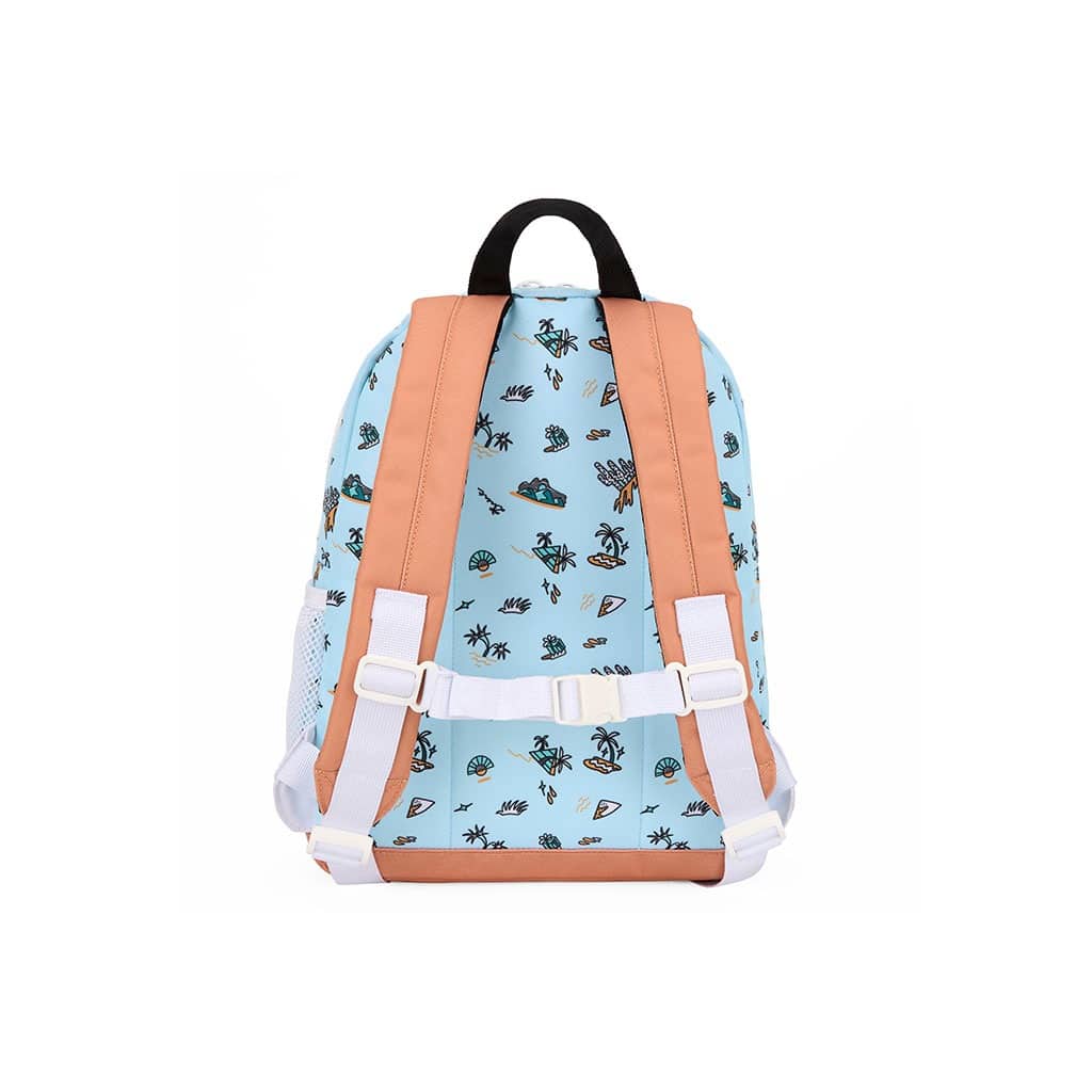 un sac à dos Blue Island, vue de derrière sur fond blanc