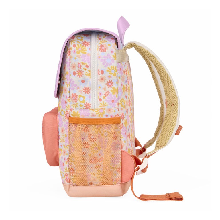 sac à dos retro flowers hello hossy vue de profil sur fond blanc