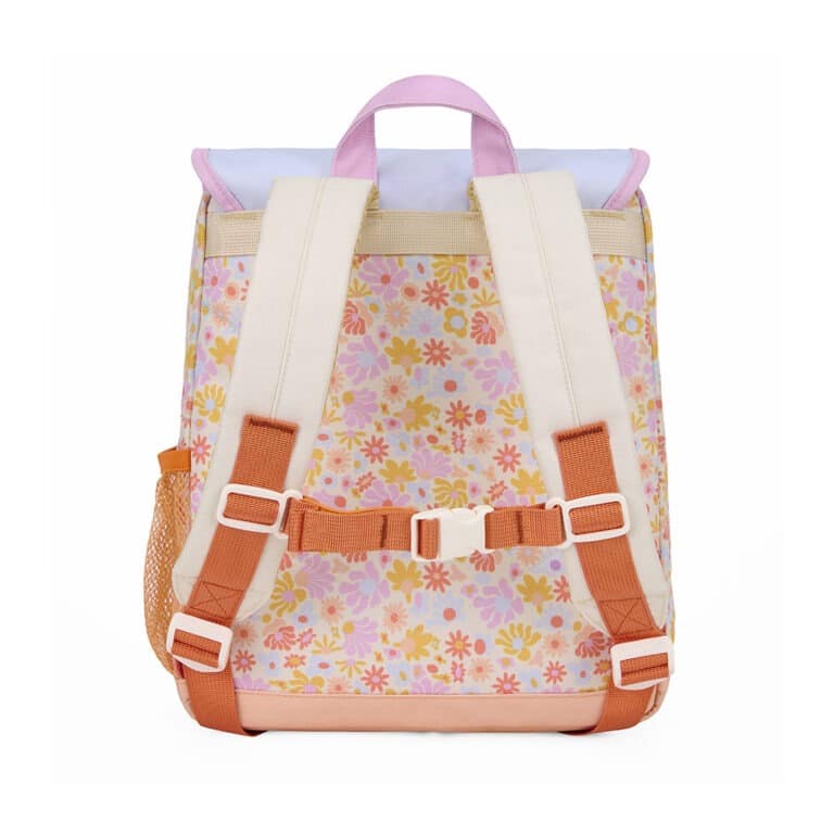 sac à dos retro flowers hello hossy vue de derrière sur fond blanc