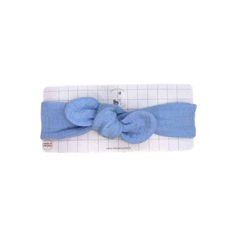 Bandeau à nouer gaze de coton bleu tête de lylotte