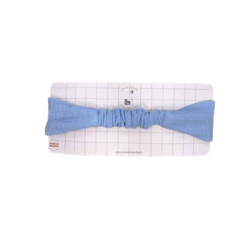 Bandeau à nouer gaze de coton bleu tête de lylotte
