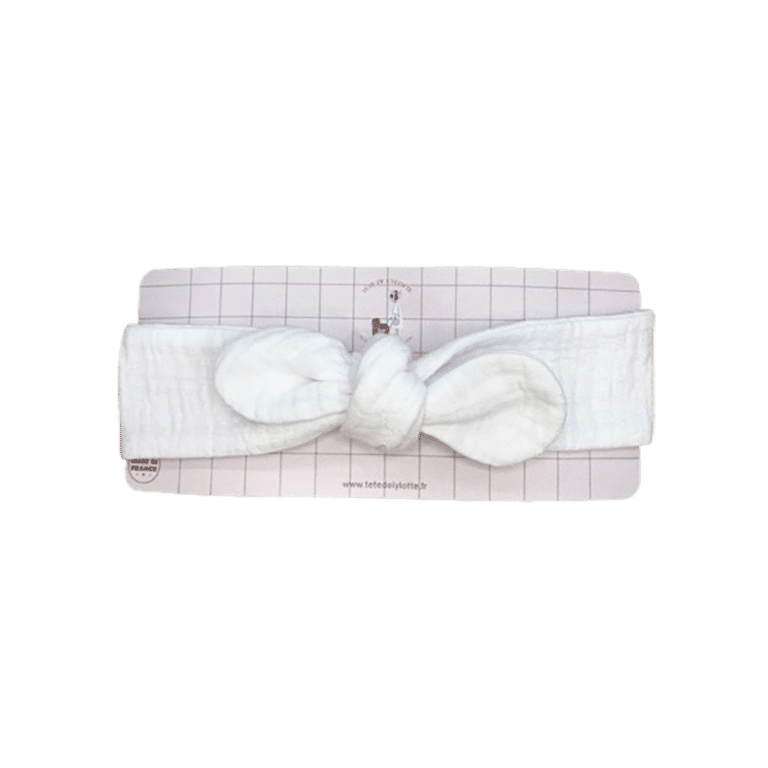 Bandeau à nouer gaze de coton blanc tête de lylotte