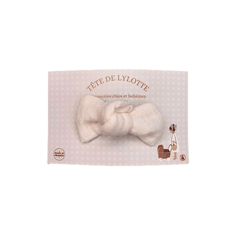 Barrette noeud rose pâle tête de lylotte
