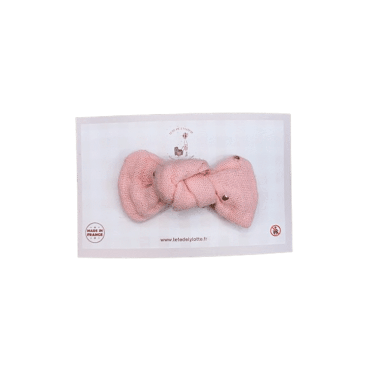 barrette mini noué rose et doré tête de lylotte