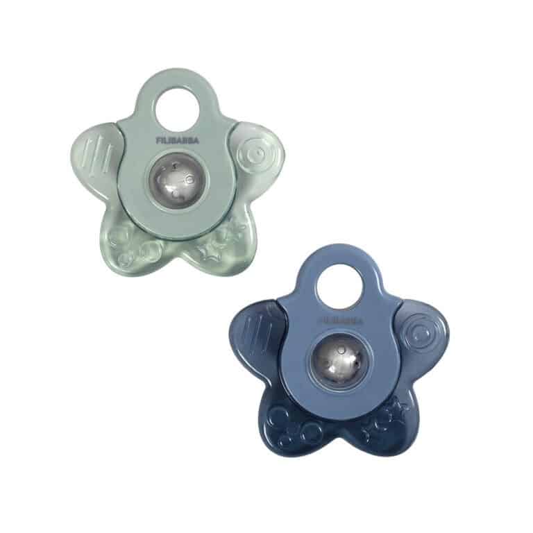 lot de 2 anneaux de dentition réfrigérants étoile bleu filibabba sur fond blanc