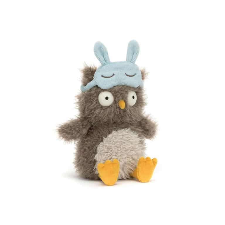 Audrey le hibou Jellycat, vue de face sur fond blanc