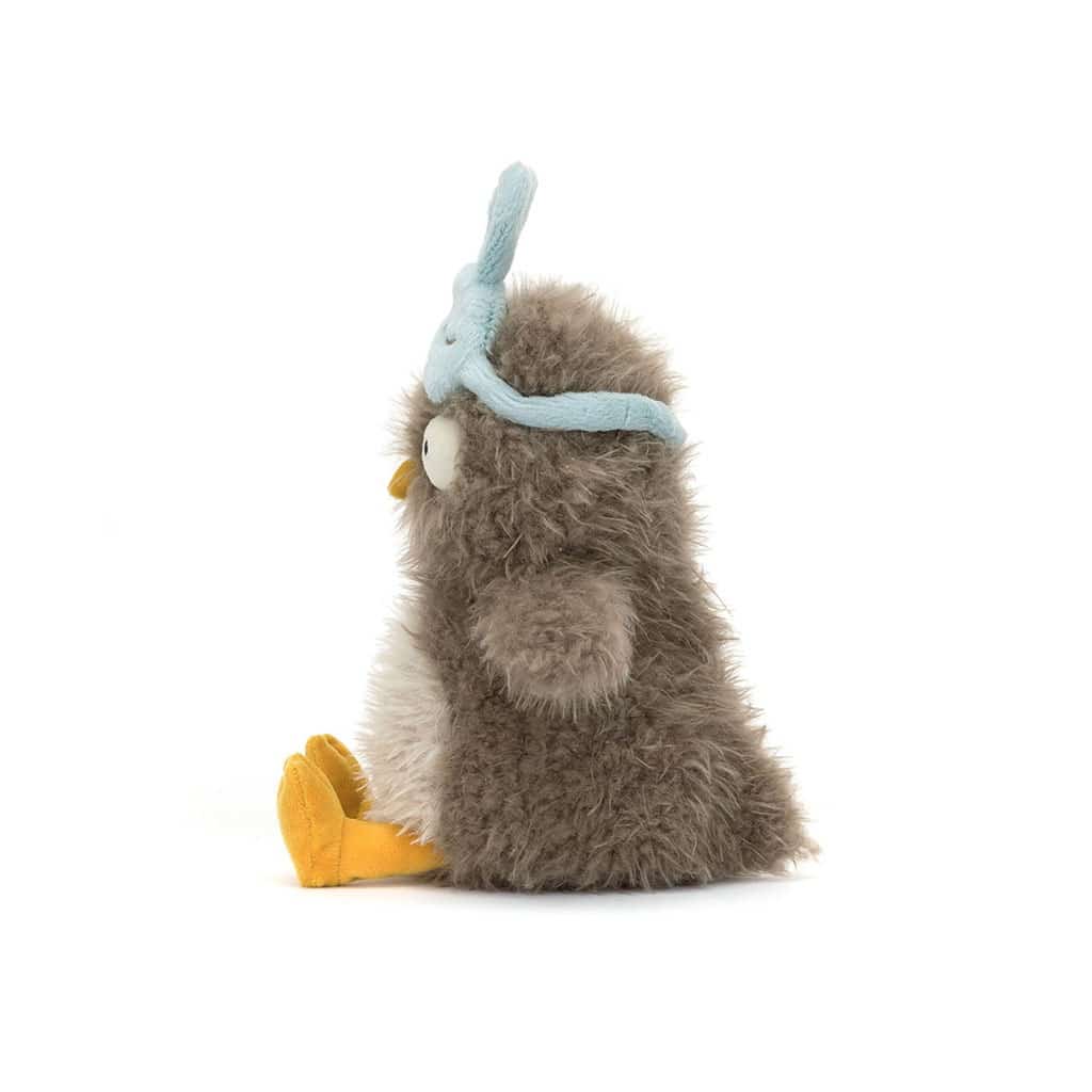 Audrey le hibou Jellycat, vue de côté sur fond blanc
