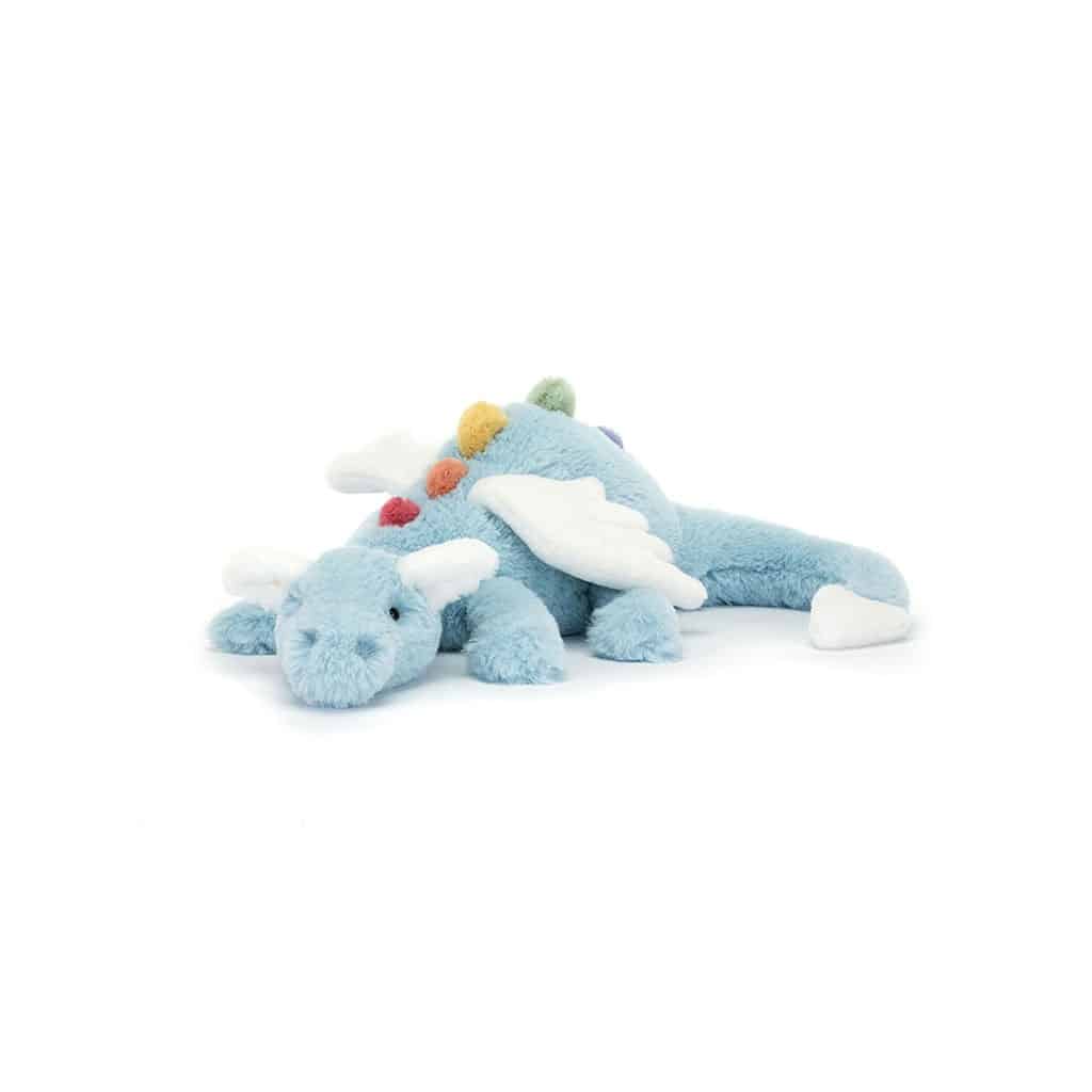 Sky le dragon Jellycat, vue de face sur fond blanc