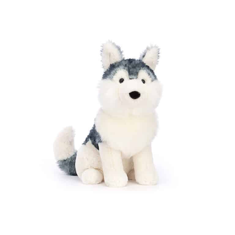 Jackson le husky Jellycat, vue de face sur fond blanc