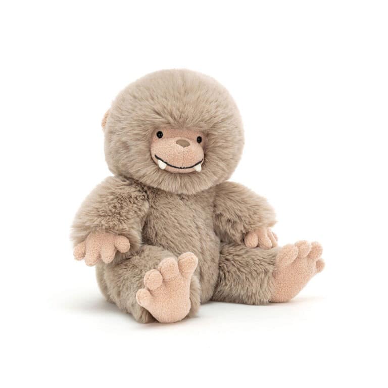 Bo le yéti bigfoot jellycat, vue de face sur fond blanc