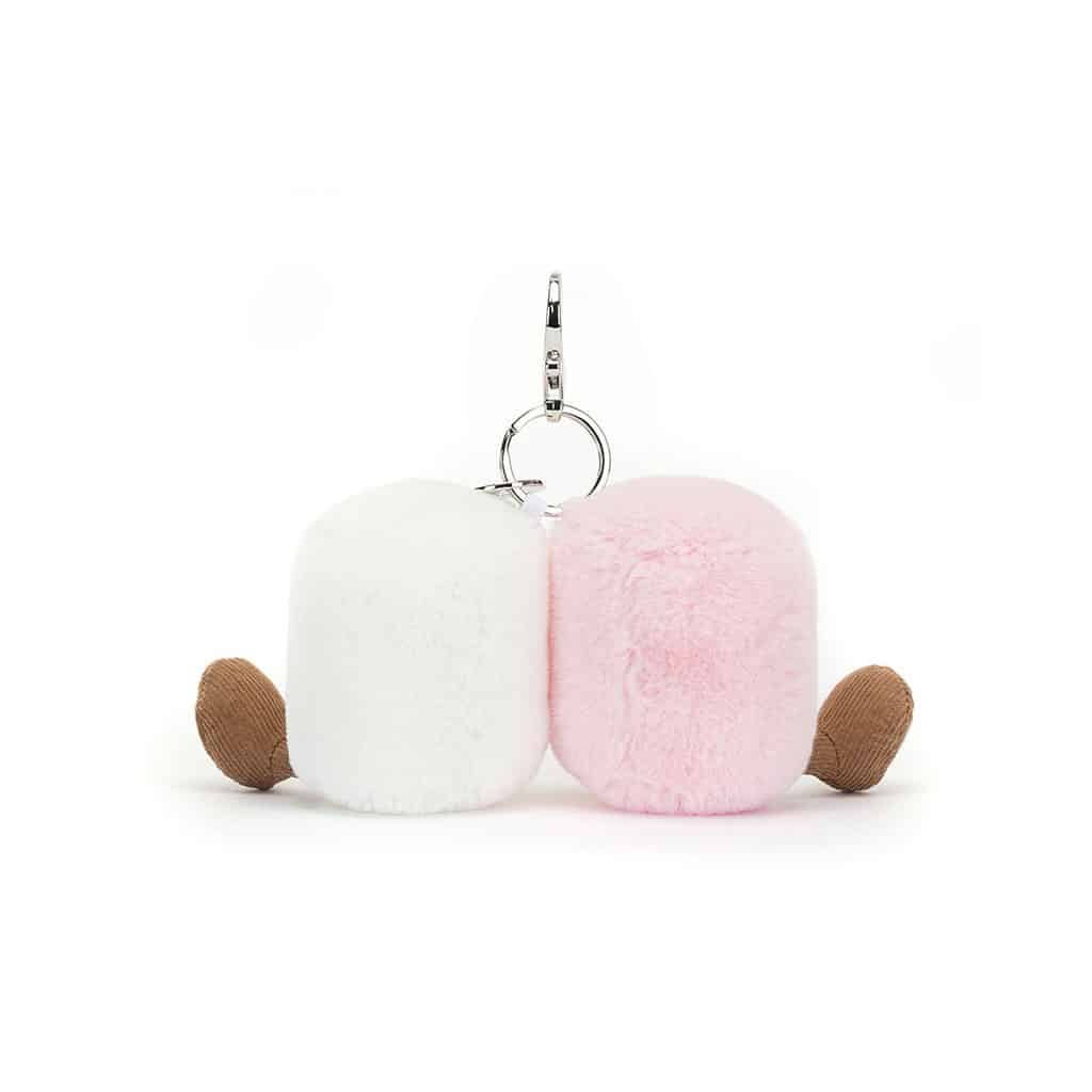 un porte-clé guimauves Jellycat, vue de derrière sur fond blanc