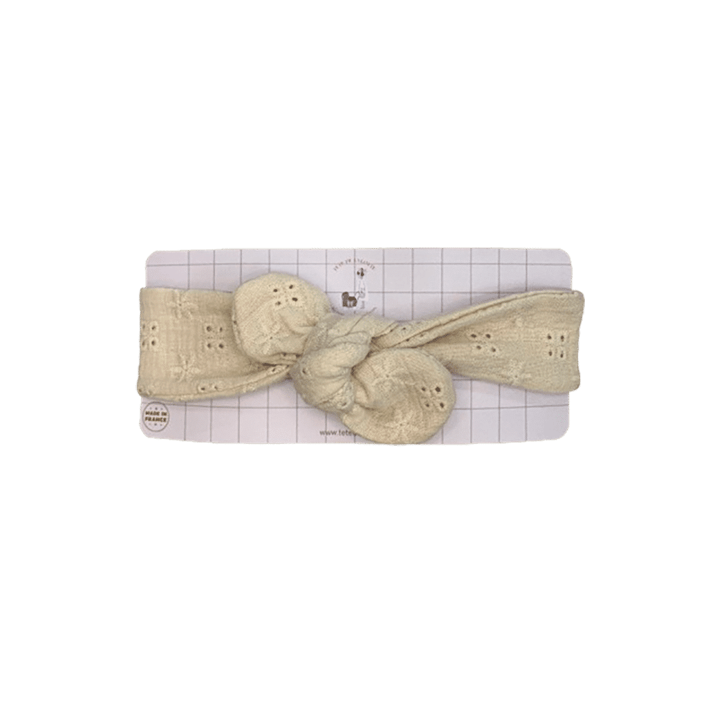 Bandeau nouer broderie beige tête de lylotte