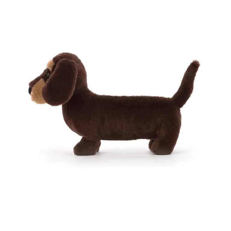 doudou chien saucisse otto small jellycat vue de côté sur fond blanc