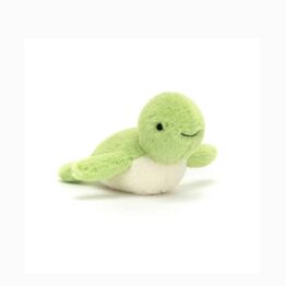un mini doudou tortue fluffy Jellycat, vue de face sur fond blanc