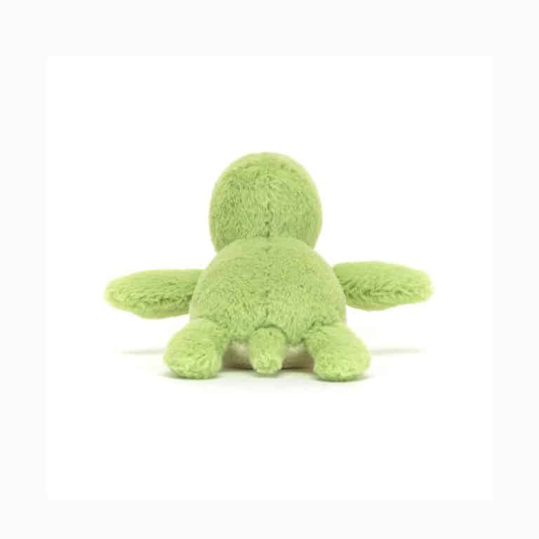 un mini doudou tortue fluffy Jellycat, vue de derrière sur fond blanc