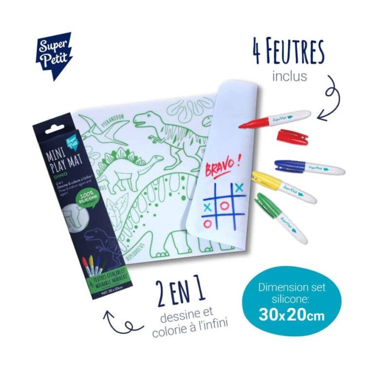 Set de Table à Colorier + 4 Feutres Effaçables - Dino