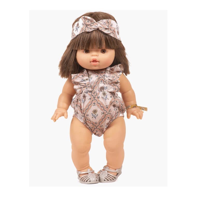 barboteuse rétro lou alma minikane avec poupée sur fond blanc