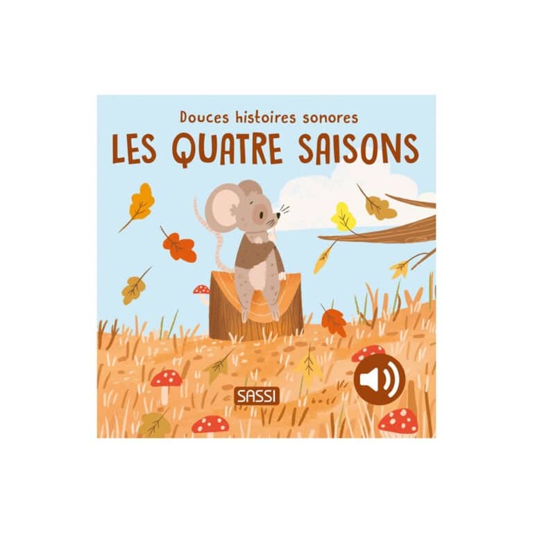 un livre sonore sur les 4 saisons Sassi, vue de face sur fond blanc