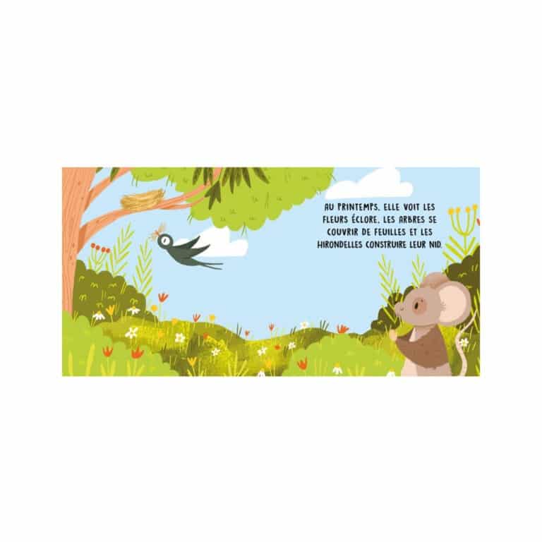 un livre sonore sur les 4 saisons Sassi, ouvert vue de face sur fond blanc