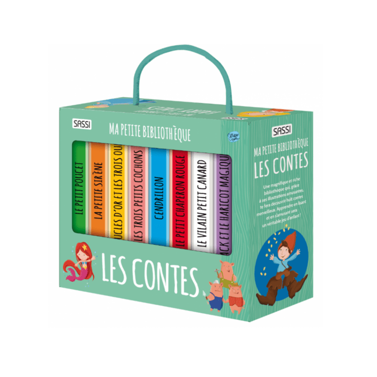 un coffret "ma petite bibliothèque" Sassi, vue de face sur fond blanc