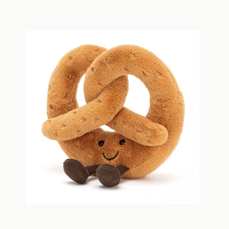 un doudou Bretzel Jellycat, vue de face sur fond blanc