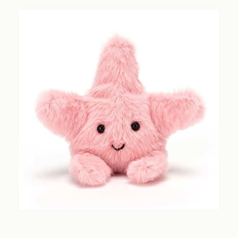 mini doudou étoile de mer fluffy jellycat sur fond blanc